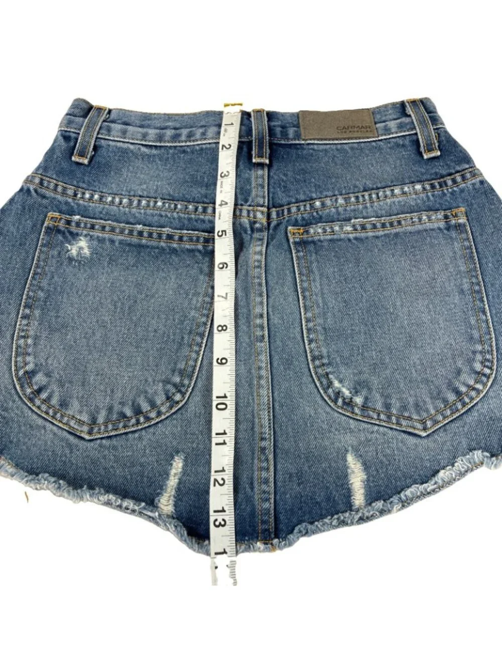 Carmar Beatrice Denim Skort 25 Distressed Exposed Front Zip Festival Shorts LA